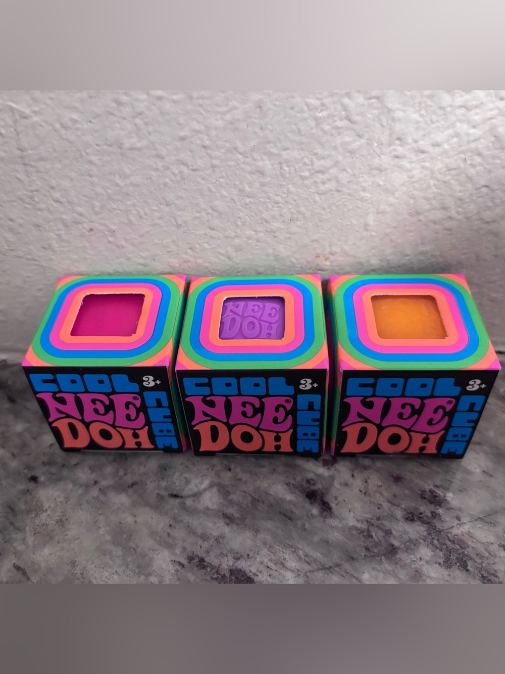 3 Needoh Cool Cubes Pink, Orange & Purple